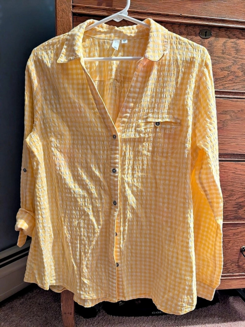 Kut from the Kloth Checkered Button Down Yellow & White XL
